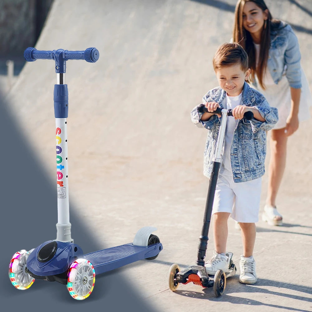 Kids Push Scooter Kick Scooter Light-Up Wheels Adjustable Height Kids Scooter Lean To Steer 3 Wheel Scooter for Kids Ages 3-10