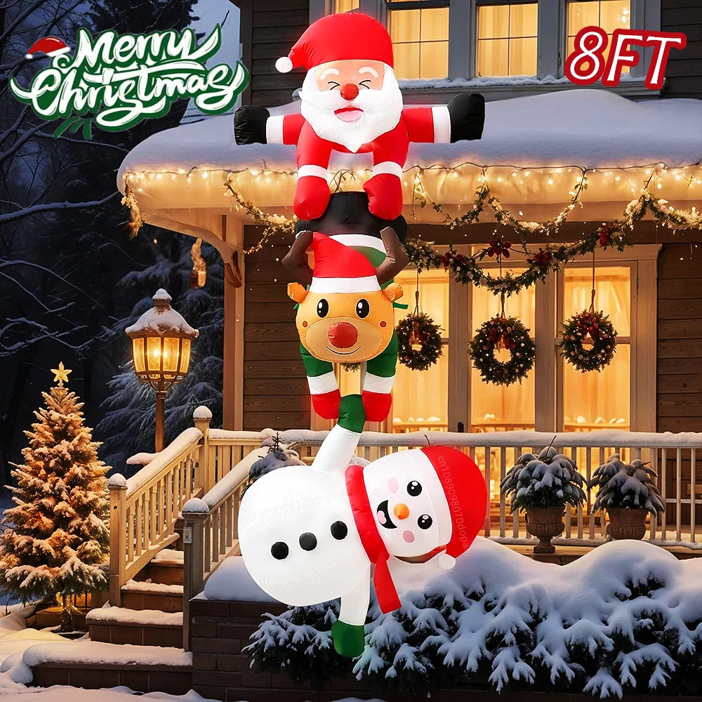 8FT Christmas Inflatable Suspension Climbing Santa Claus Reindeer & Snowman/Elf, For Crossbeam Roofs Yard Xmas Decoration Props