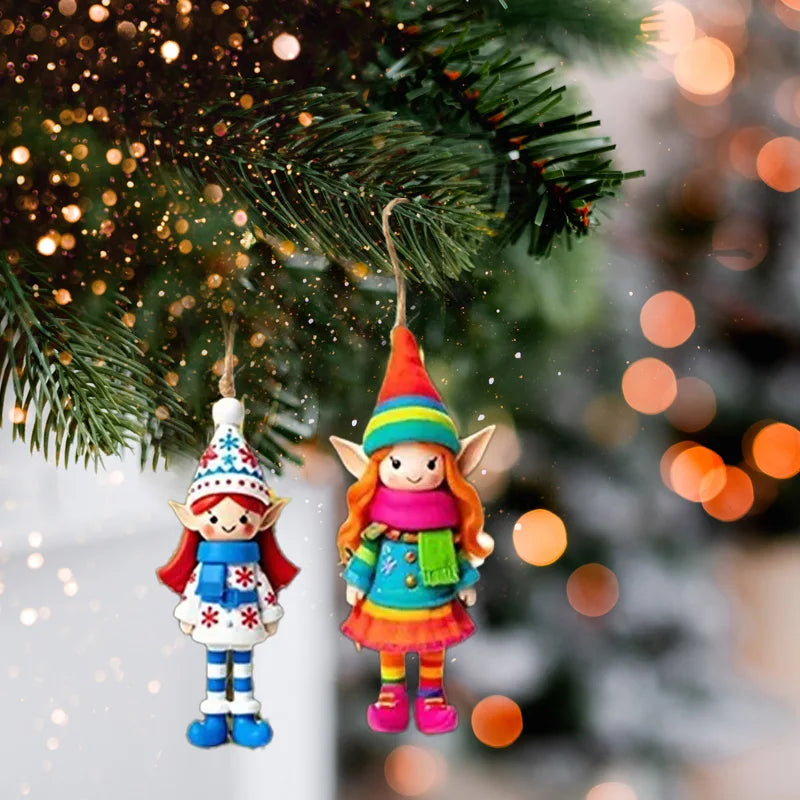 8/16/32Pcs Christmas Wooden Pendants 2D Angel Elf Xmas Hanging Ornament with Rope 2025 Christmas Home Decoration DIY Gift Labels