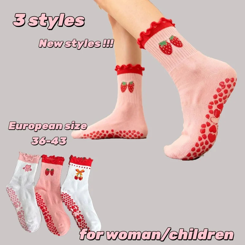 European size 36-43， 1 Pair Knitted Embroidered Yoga Fitness Pilates Sports Silicone Non slip Bottom Women's Middle Socks