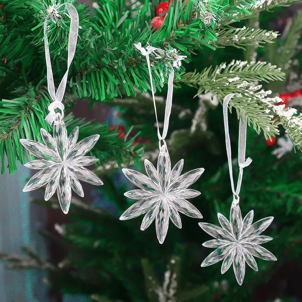 6/2pcs Crystal Clear Snowflake Christmas Tree Pendants Icicle Decorations For Holiday Winter Party Transparent Hanging Ornament