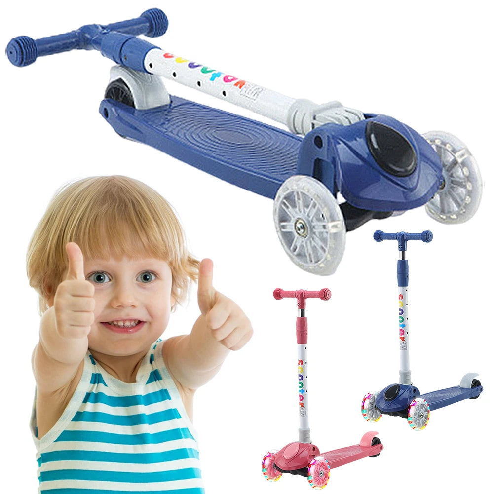 Kids Push Scooter Kick Scooter Light-Up Wheels Adjustable Height Kids Scooter Lean To Steer 3 Wheel Scooter for Kids Ages 3-10