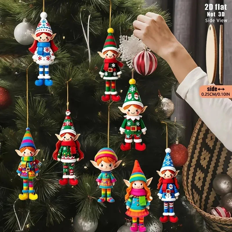 8/16/32Pcs Christmas Wooden Pendants 2D Angel Elf Xmas Hanging Ornament with Rope 2025 Christmas Home Decoration DIY Gift Labels