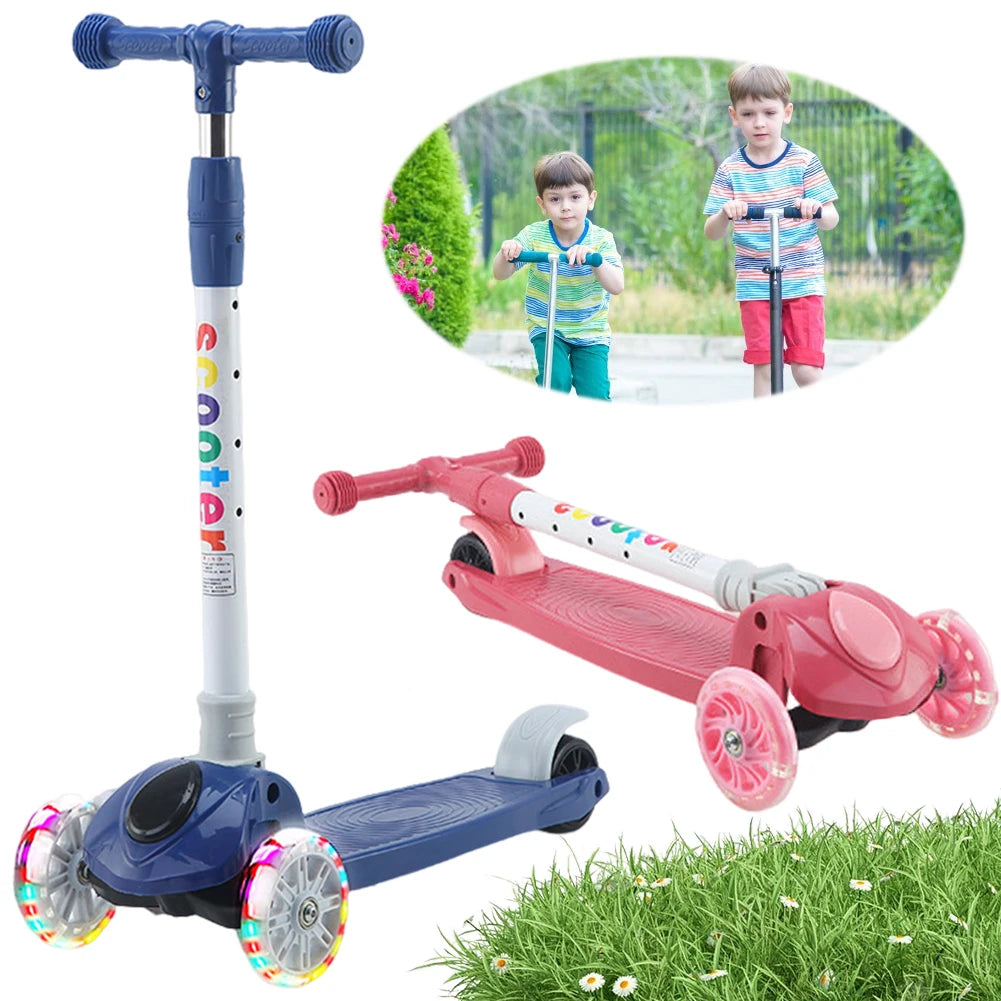 Kids Push Scooter Kick Scooter Light-Up Wheels Adjustable Height Kids Scooter Lean To Steer 3 Wheel Scooter for Kids Ages 3-10