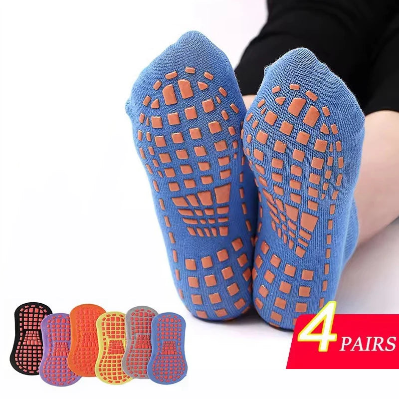 4 Pairs of Comfortable Pure Cotton Yoga Socks Fitness Pilates Women's Non Slip and Wear Resistant Silicone Massage Socks